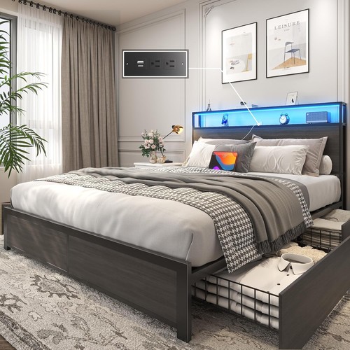 Metal platform bed - bed, frame